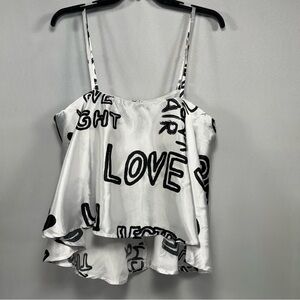 Graffiti Print Truth NYC White Black Satin Cami Crop Top XL